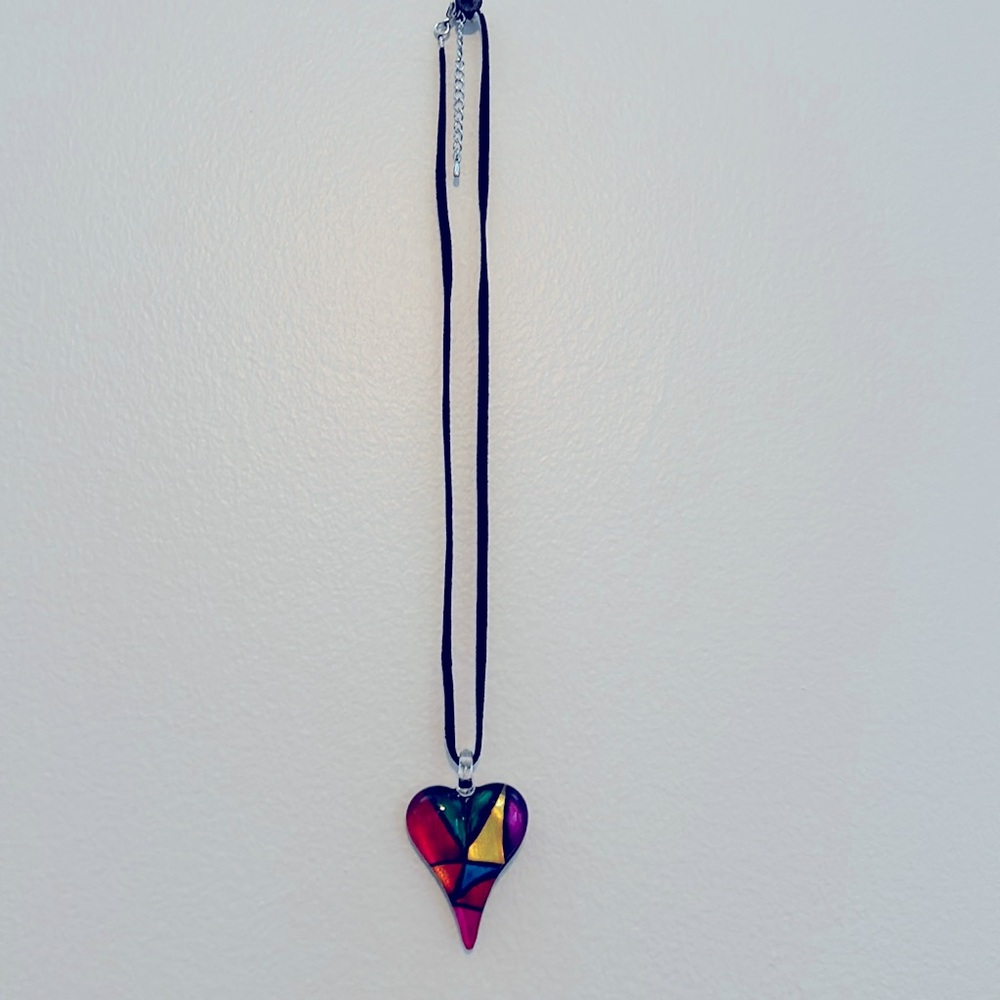 CHUVORA Multicolored Glass Heart Pendant Necklace!